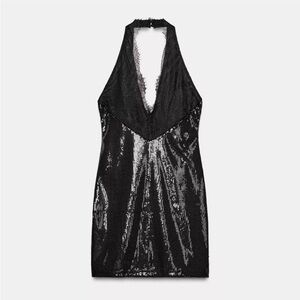 Zara Black Sequin Halter Mini Dress